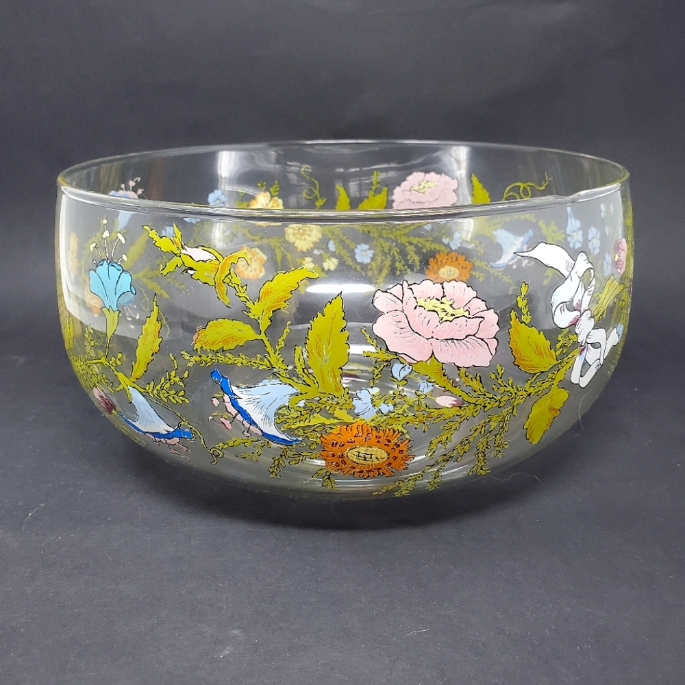 VTG Dorothy C. Thorpe Signed California Spring Flowers Glass Bowl